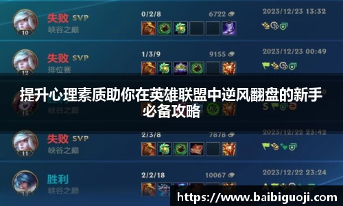 提升心理素质助你在英雄联盟中逆风翻盘的新手必备攻略